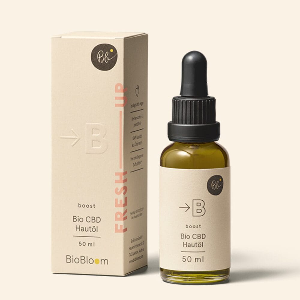 BioBloom - BIO CBD Hautöl boost 50 ml CBD | BioBloom Hautoel mit Hintergrund BioBloom - BIO CBD Hautöl boost 50 ml CBD – Bild 2